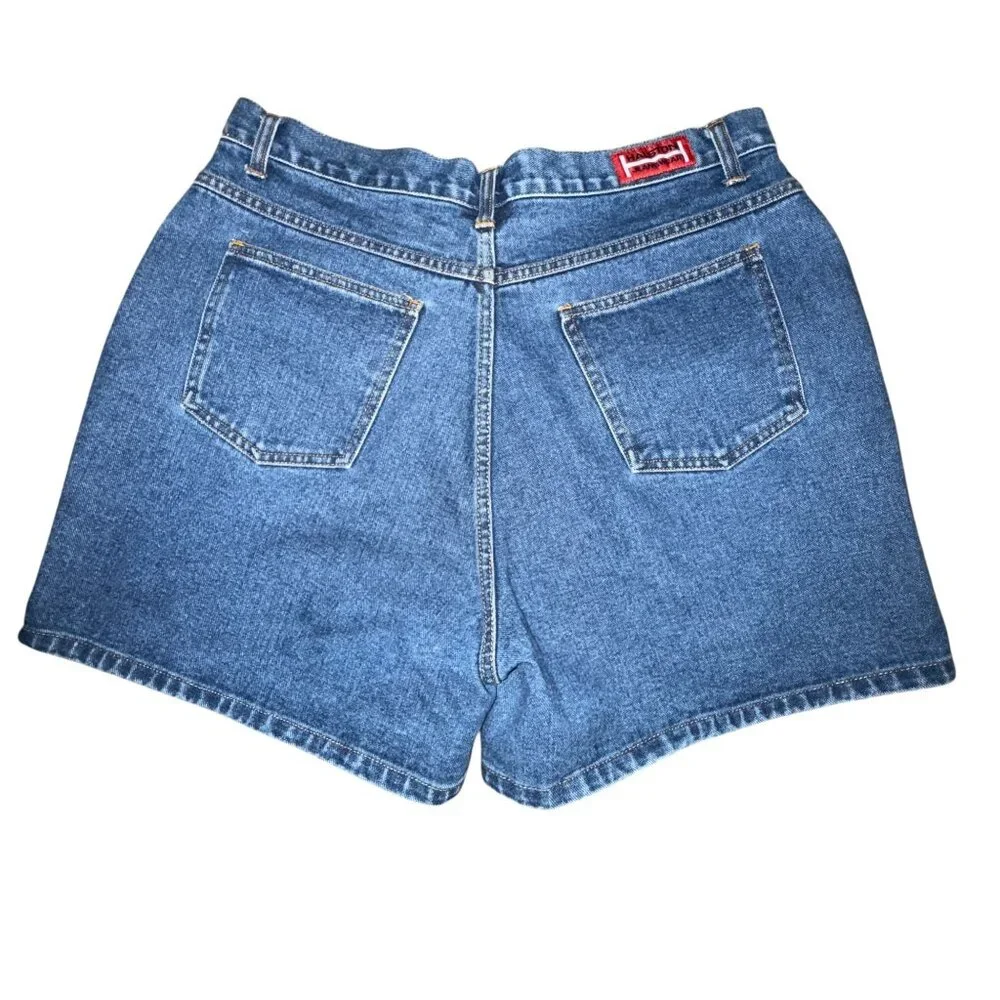 Vintage Halston Medium Wash Mom Shorts Womens 16 Retro Pockets Logo Blue - Picture 3 of 7